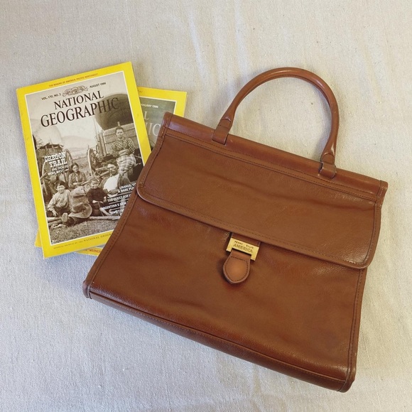 Vintage Handbags - Vintage 80's Perry Ellis Brown Leather Satchel